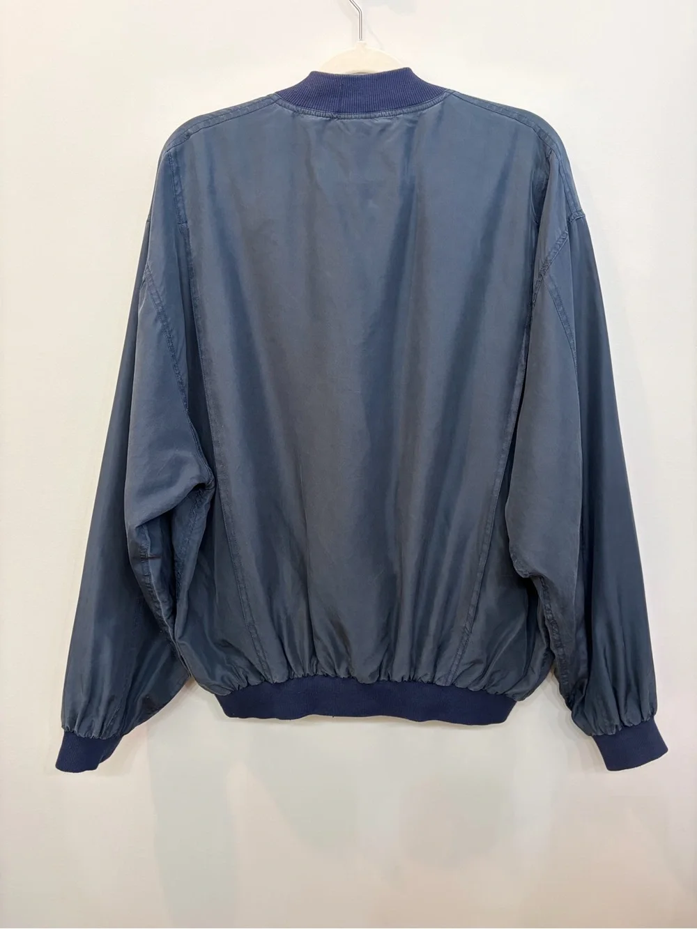 Vintage Rambo Men’s Silk Bomber Jacket Navy Zip Front Size XL 80s 90s Streetwear